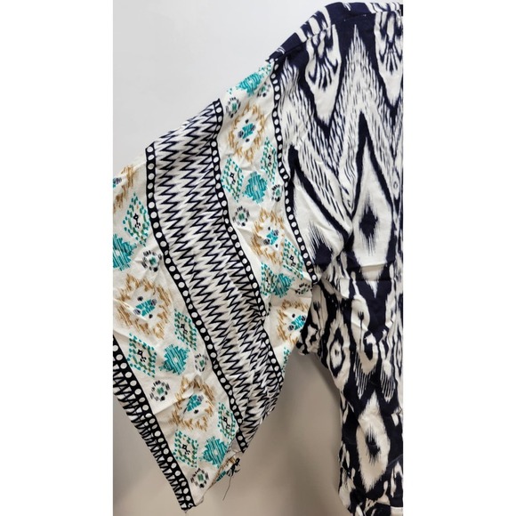 Cato Peasant Top Blue Teal Tan Boho Kimono Sleeve - Picture 3 of 5